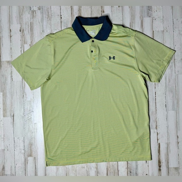 Under Armour Other - Under Armour Polo Shirt Mens Xl Green Stripe Graphic Performance Loose Heatgear